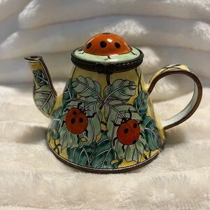 Kelvin Chen Vintage Hand-Painted Ceramic Ladybug Teapot Trinket Box